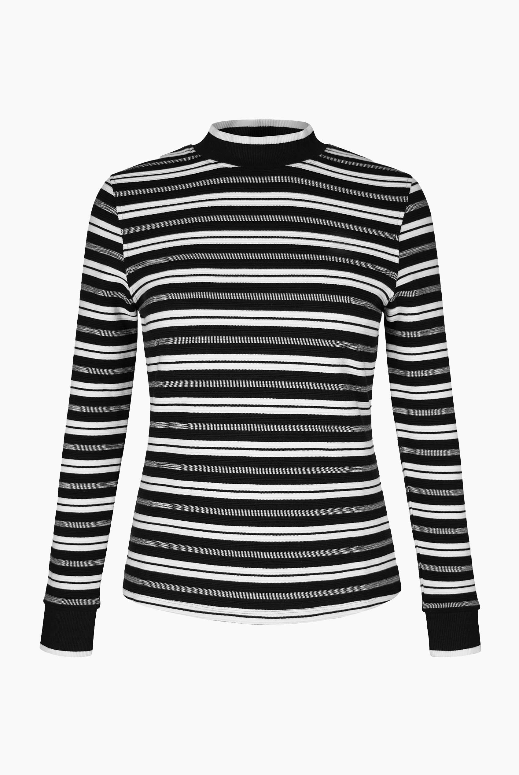 Striped Ribbed Long Sleeve High Neck Jersey Top