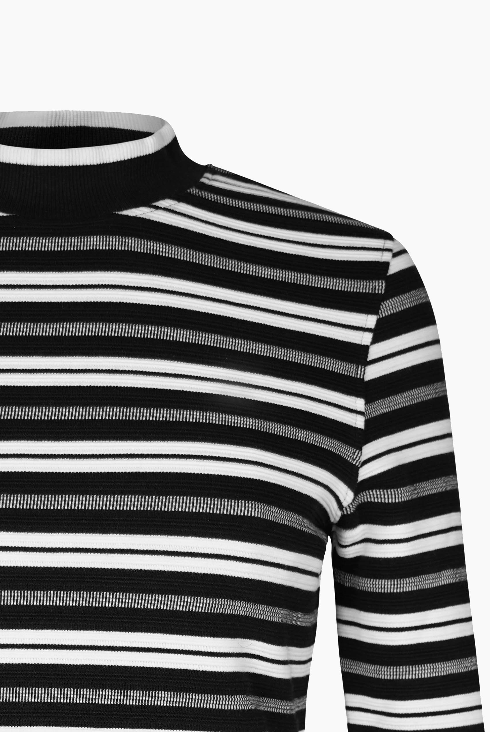 Striped Ribbed Long Sleeve High Neck Jersey Top