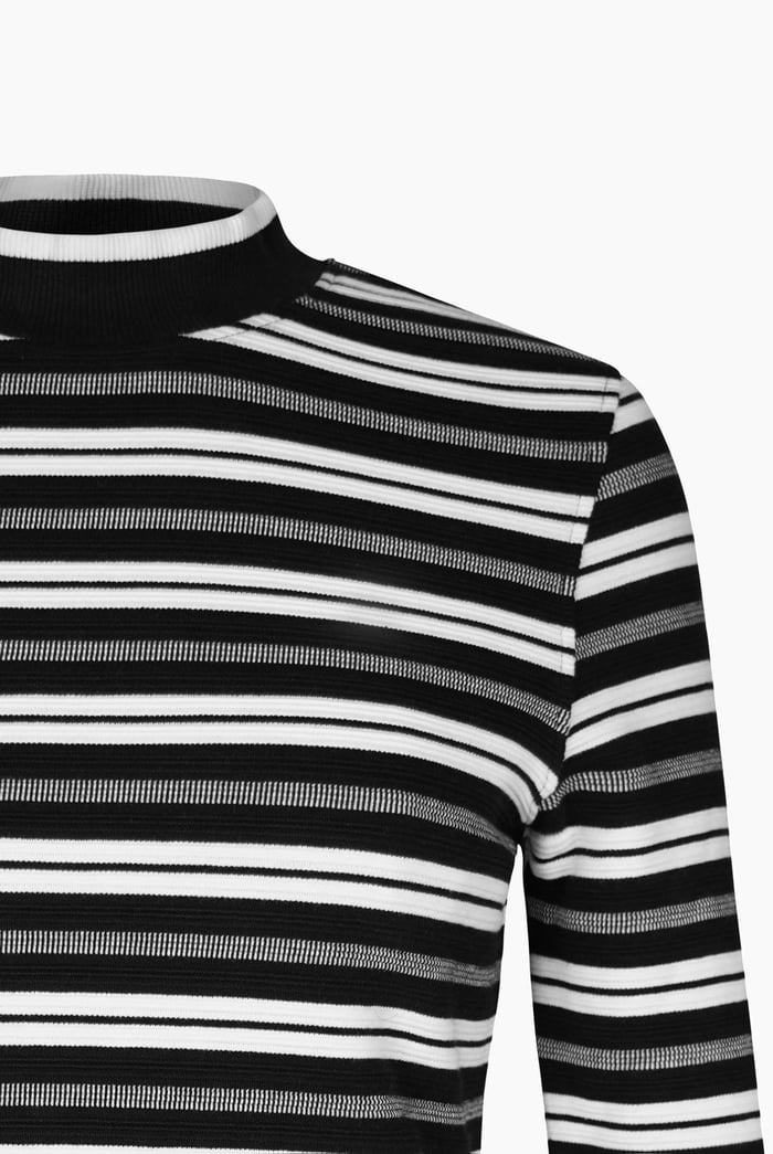Striped Ribbed Long Sleeve High Neck Jersey Top
