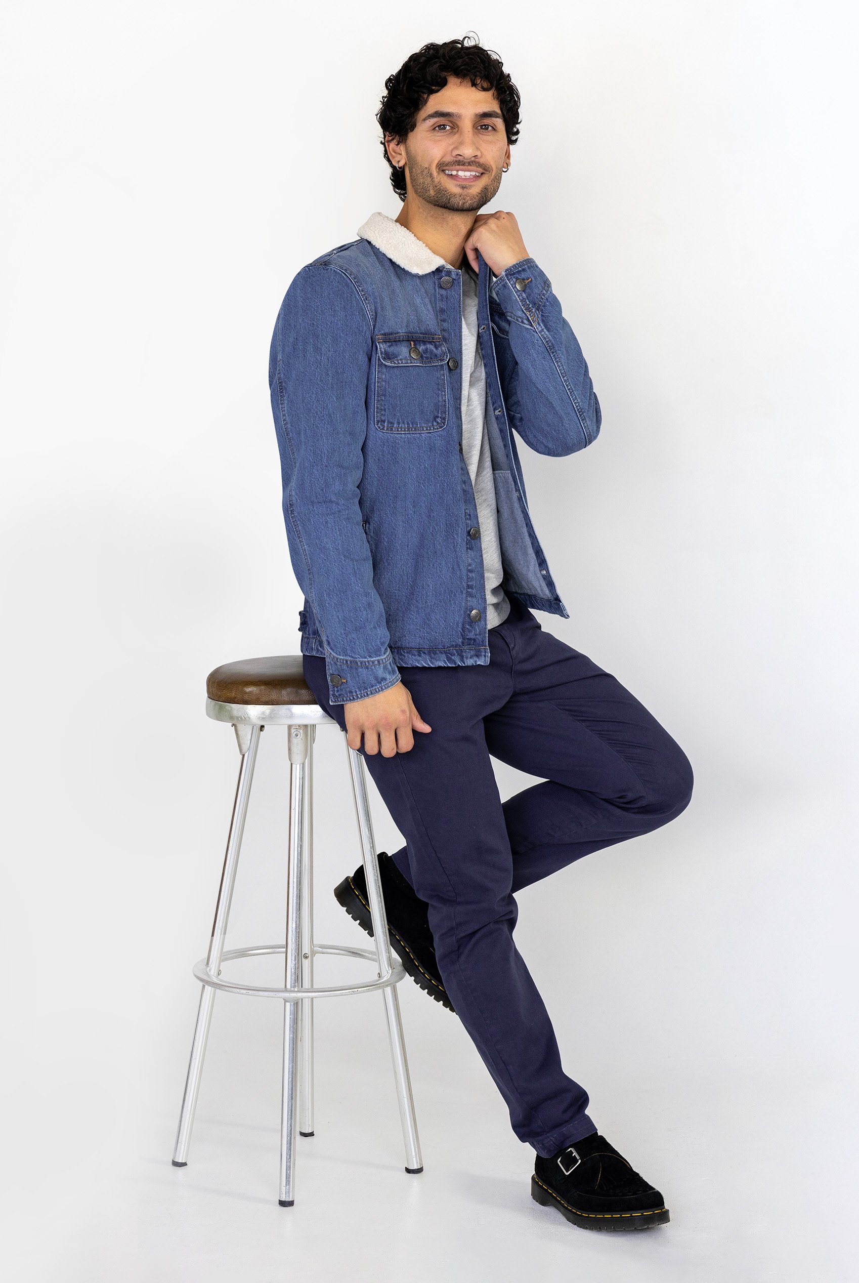 Borg Collar Cotton Denim Tucker Jacket
