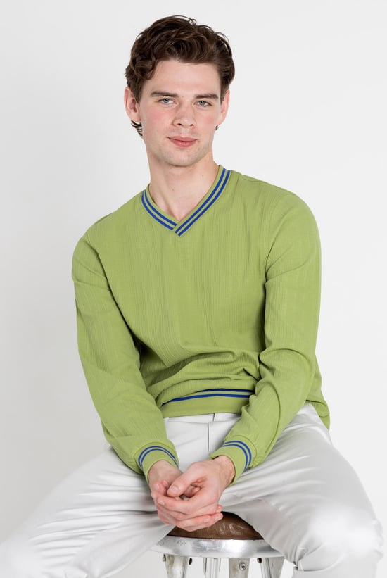 Contrast Ribbing V-Neck Sweatshirt