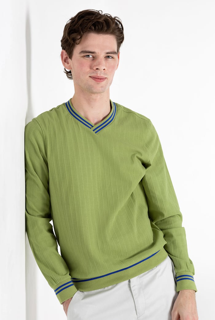 Contrast Ribbing V-Neck Sweatshirt