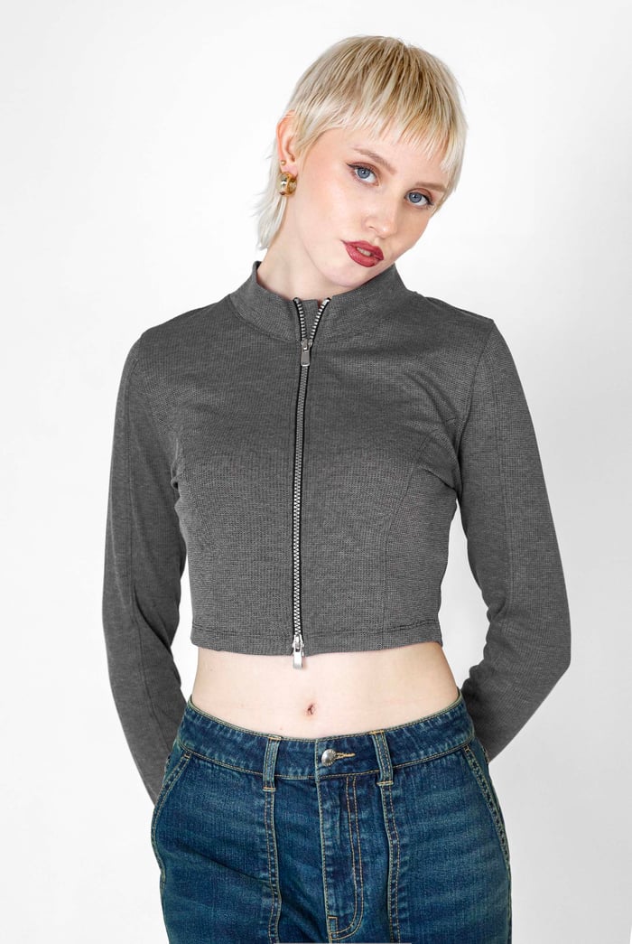 Design Jersey Long Sleeve Crop Zip Top