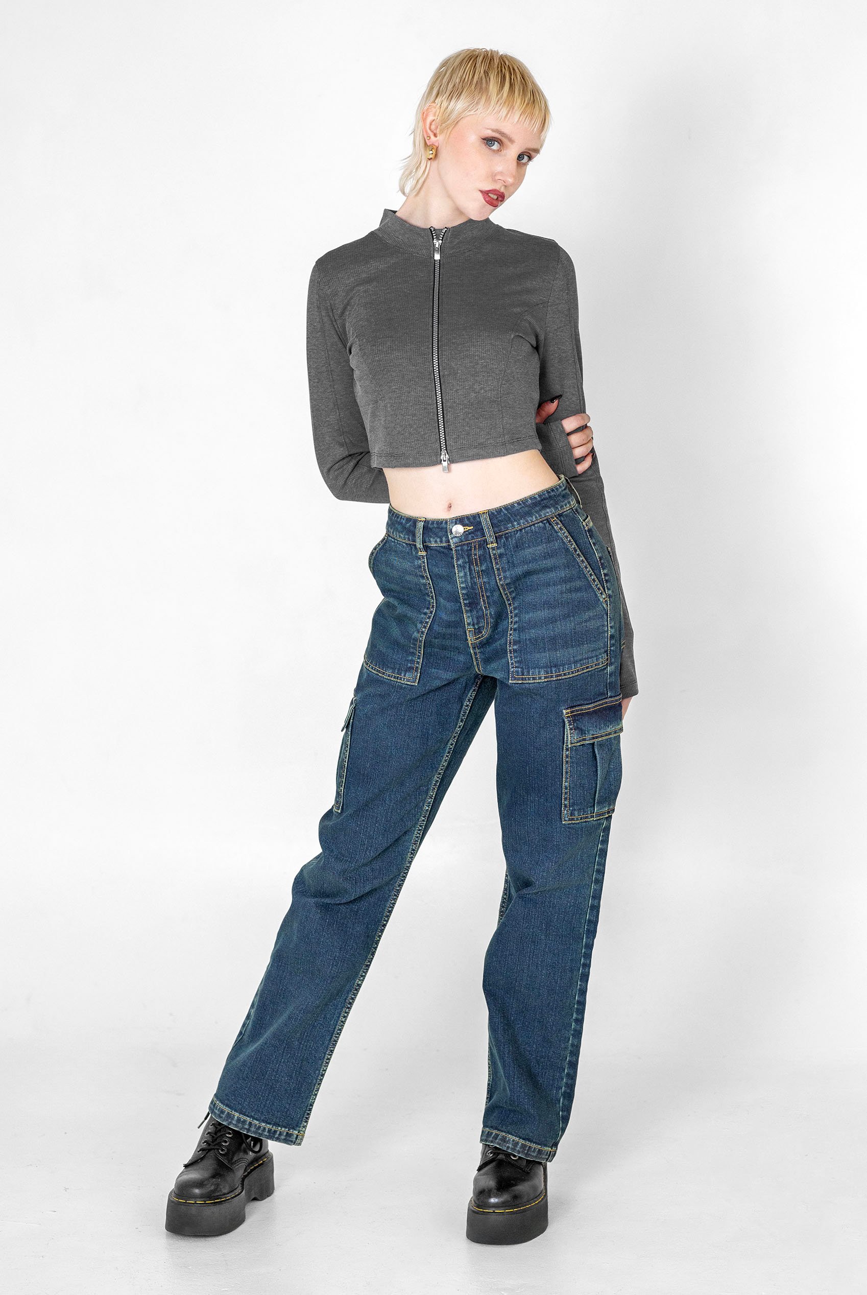 Design Jersey Long Sleeve Crop Zip Top