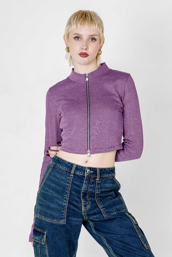 Design Jersey Long Sleeve Crop Zip Top