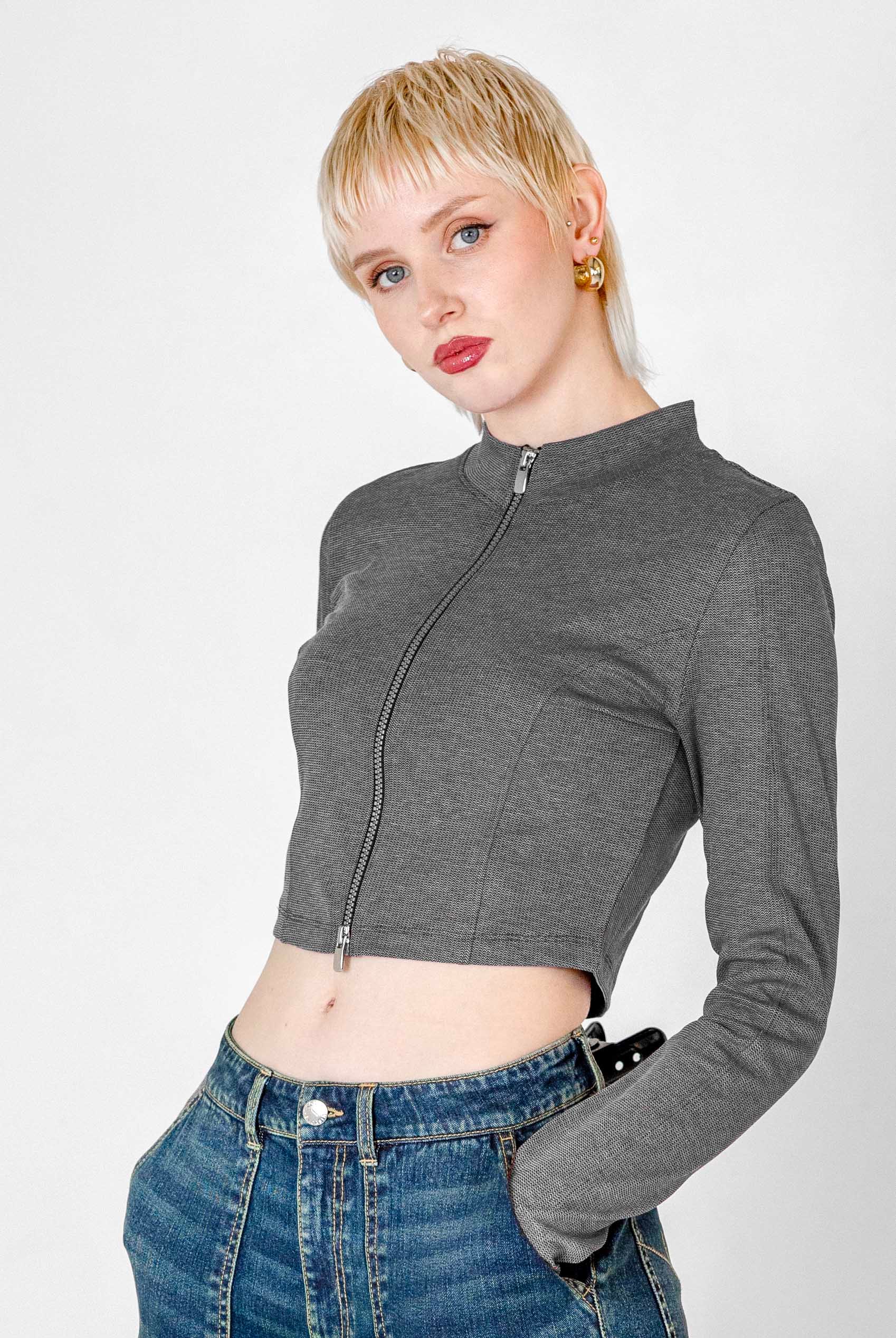 Design Jersey Long Sleeve Crop Zip Top