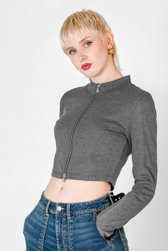 Design Jersey Long Sleeve Crop Zip Top