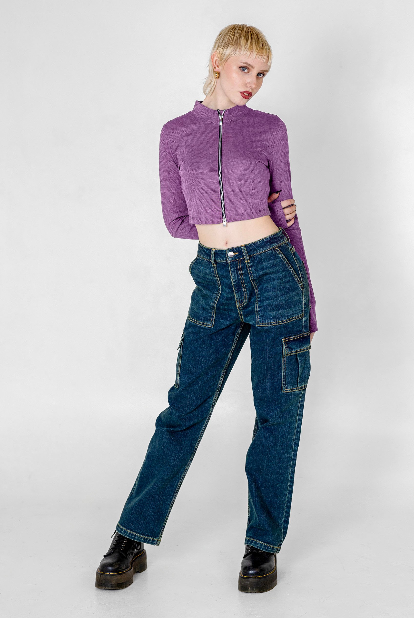 Design Jersey Long Sleeve Crop Zip Top