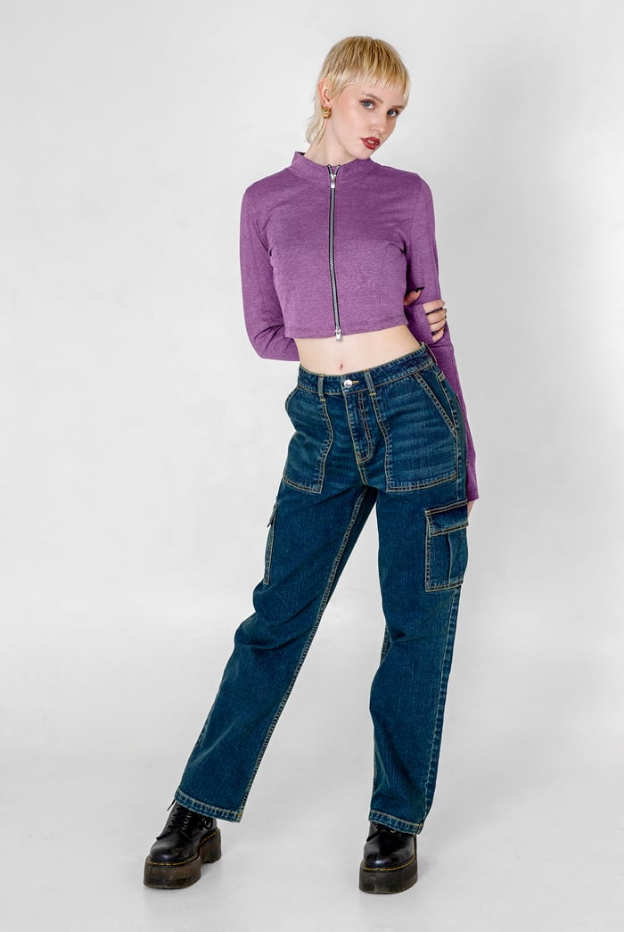 Design Jersey Long Sleeve Crop Zip Top