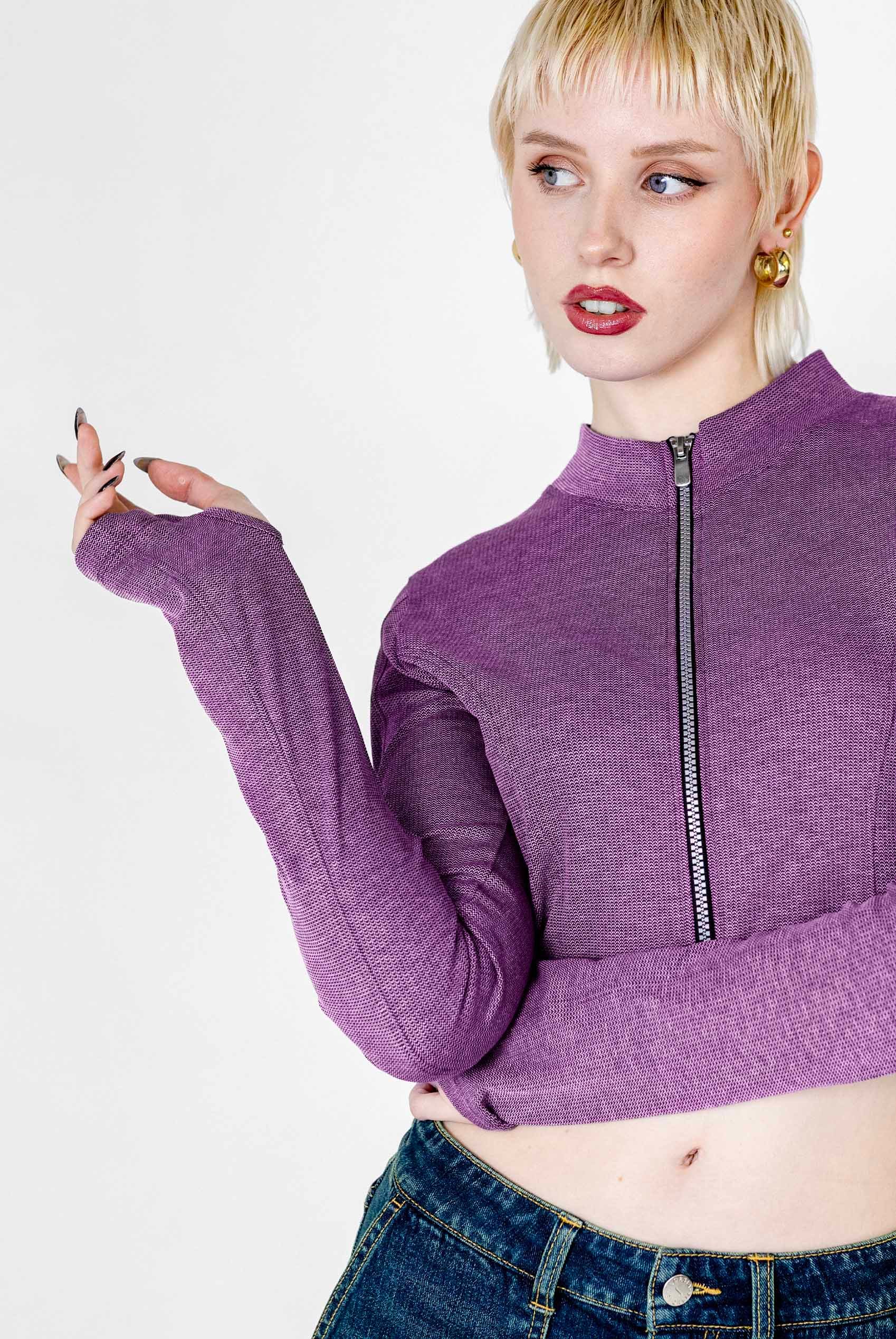 Design Jersey Long Sleeve Crop Zip Top