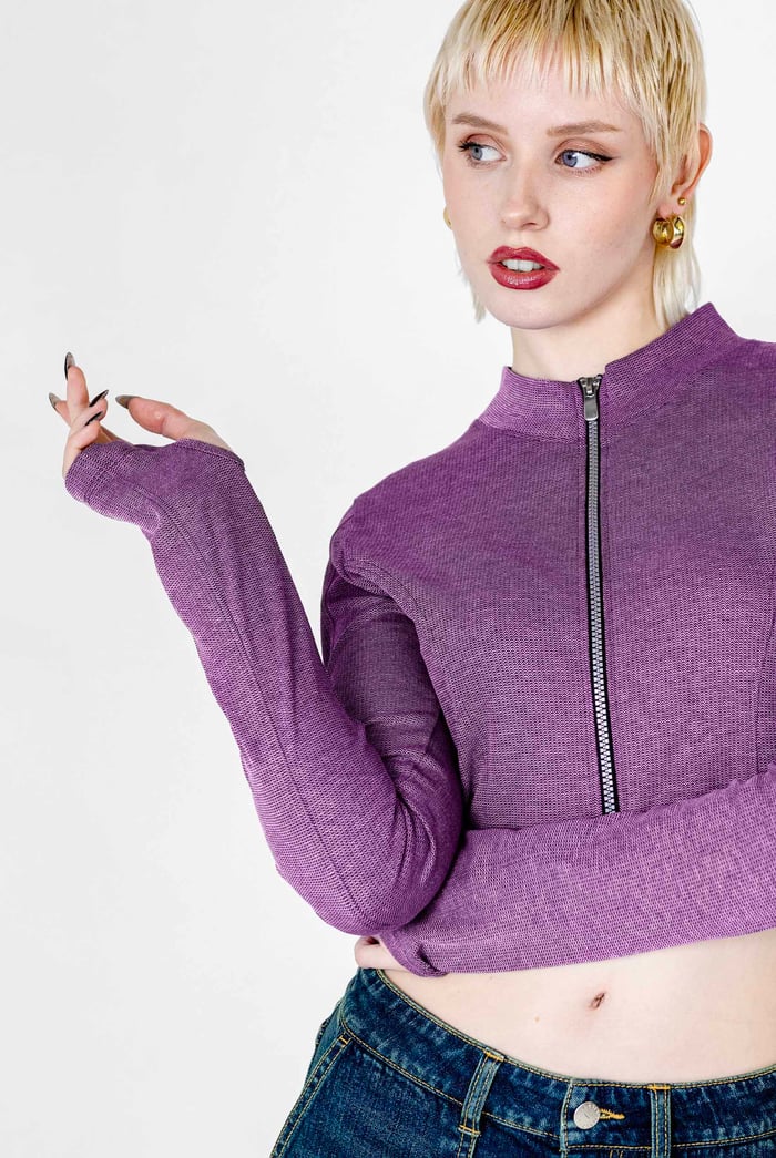 Design Jersey Long Sleeve Crop Zip Top