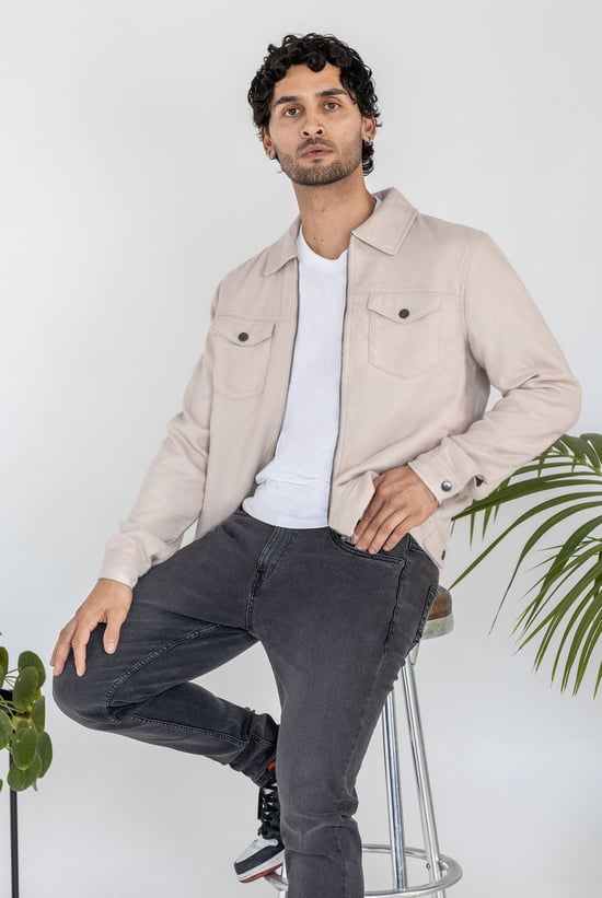 Ecru Cream Viscose Blend Lined Jacket