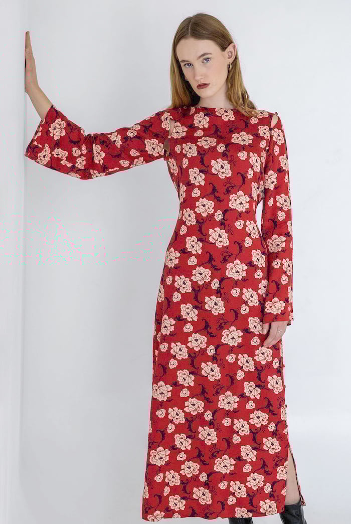 Floral Elegance Maxi Dress With Removable Sleeve