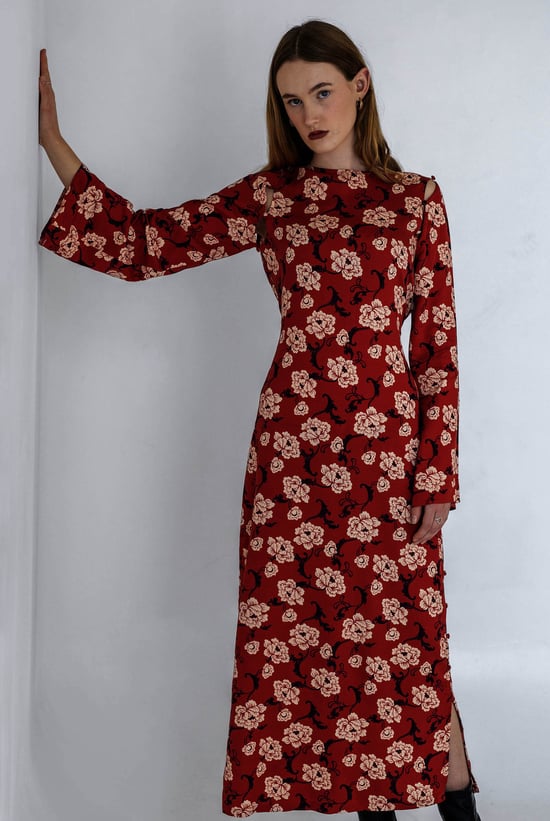 Floral Elegance Maxi Dress With Removable Sleeve