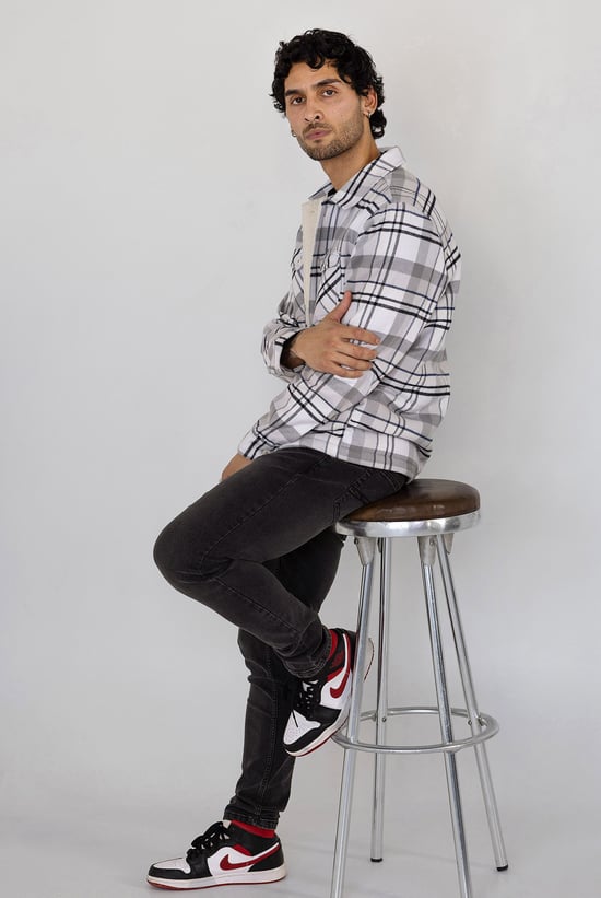 Borg Lined Plaid Check Shacket