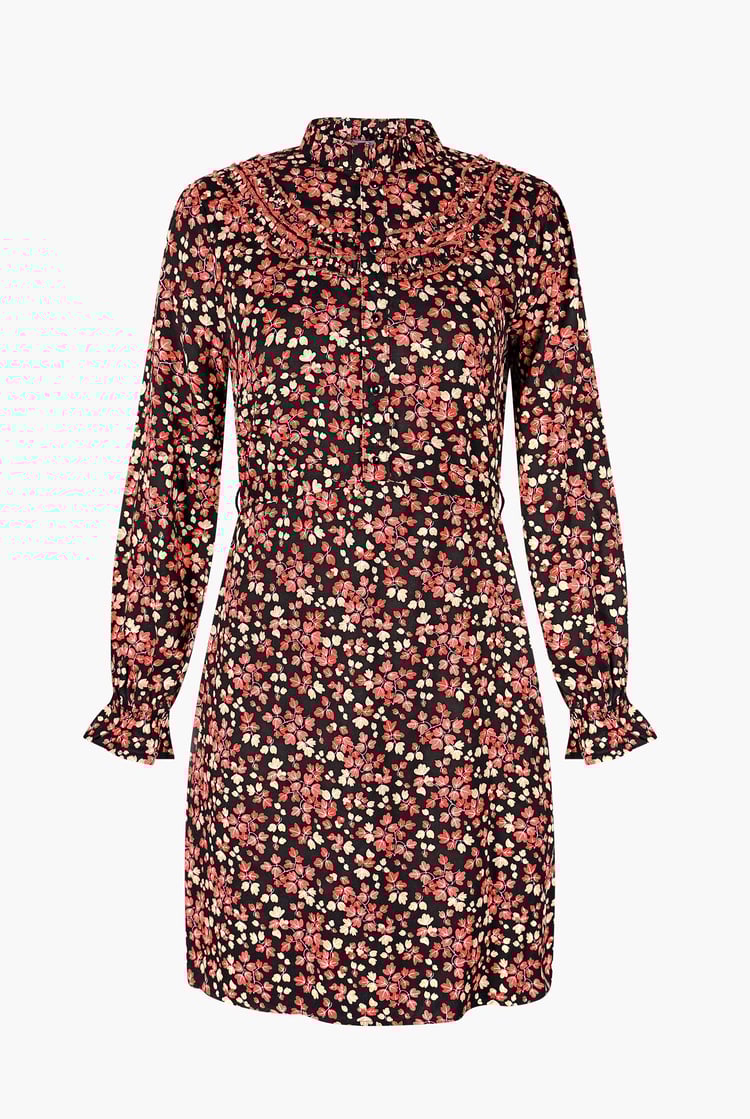 Red/Black Floral High Neck Viscose Mini Dress