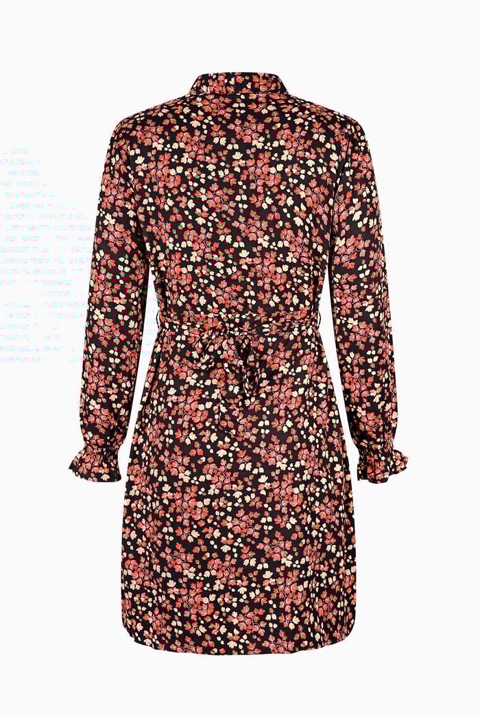 Red/Black Floral High Neck Viscose Mini Dress