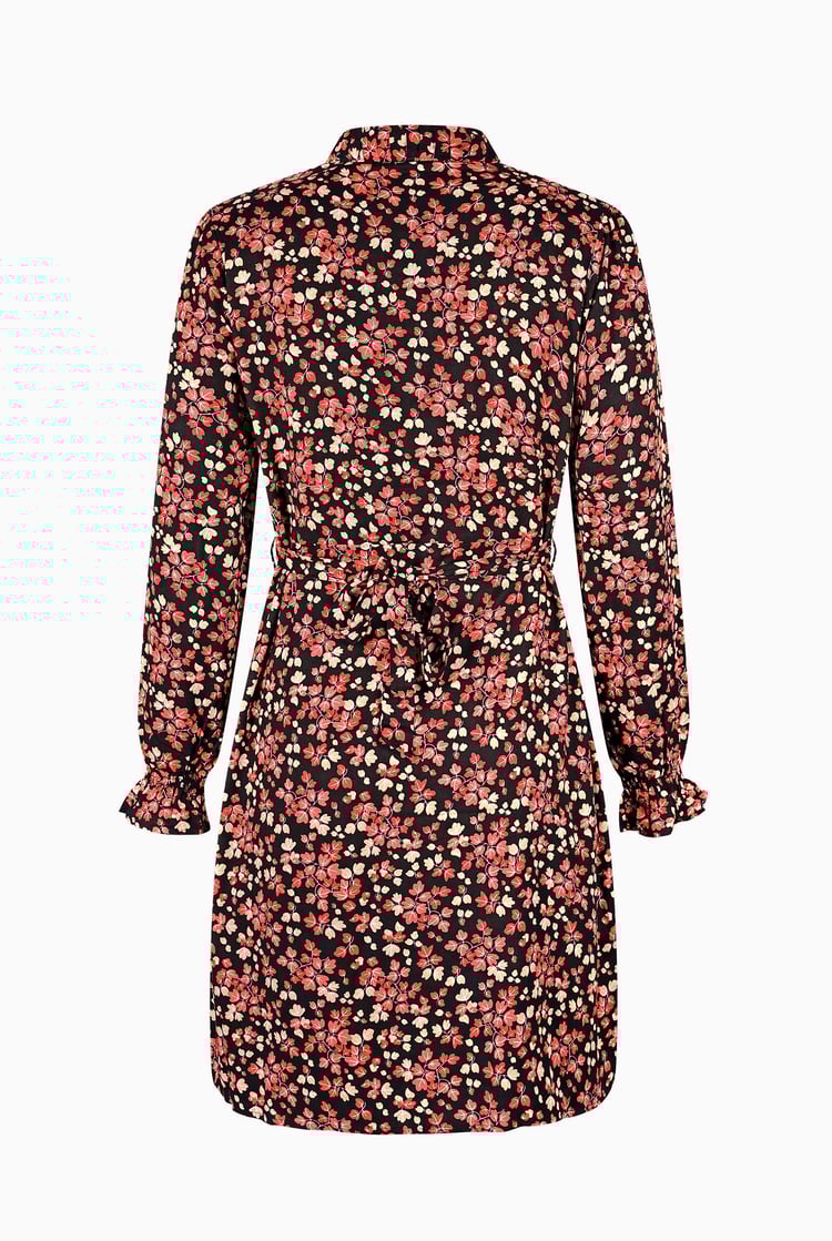 Red/Black Floral High Neck Viscose Mini Dress