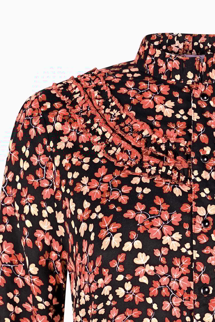 Red/Black Floral High Neck Viscose Mini Dress