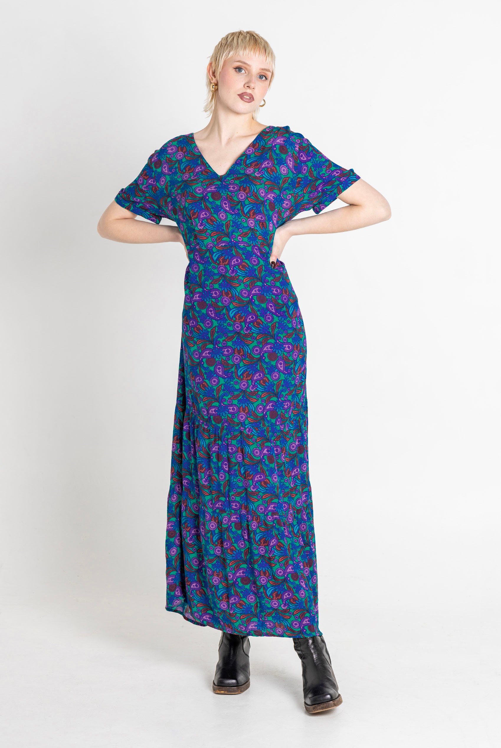 Crepe Viscose Paisley Printed Maxi Dress