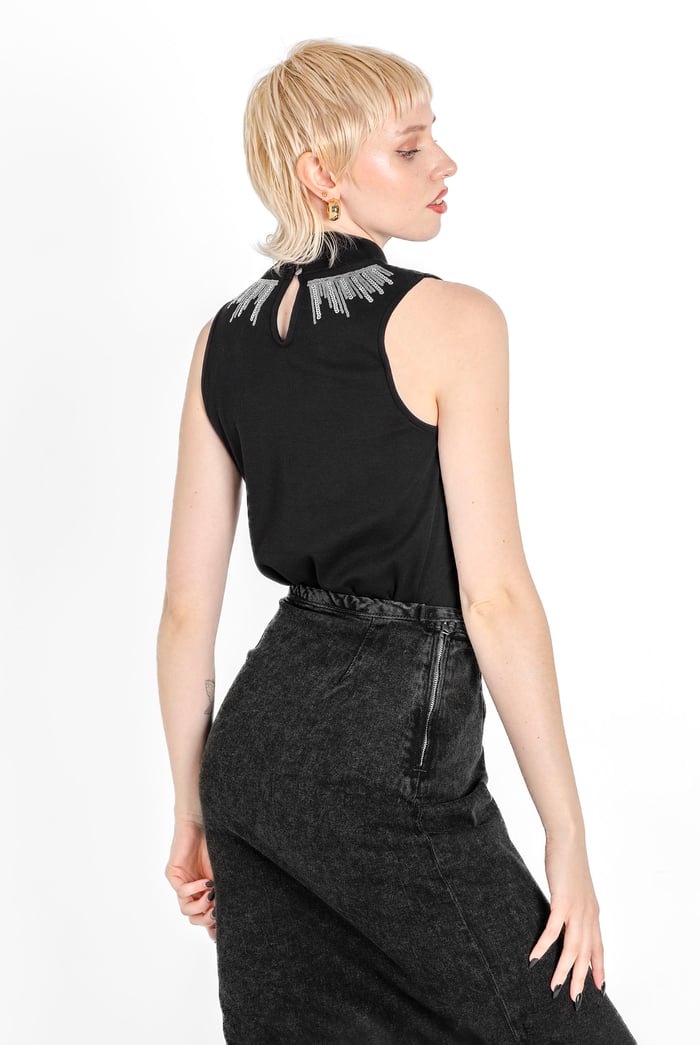 Silver Sequin High Neck Sleeveless Top
