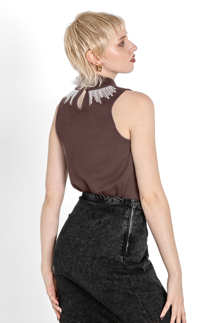Silver Sequin High Neck Sleeveless Top