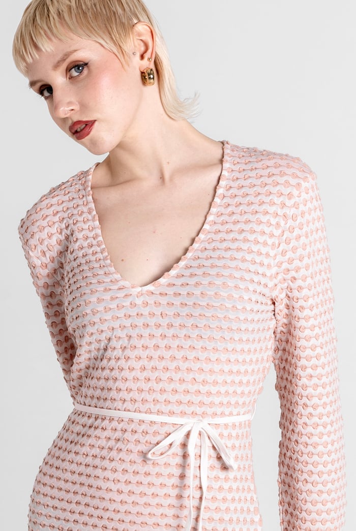 Textured Stretch Jersey Long Sleeve Midi Dress