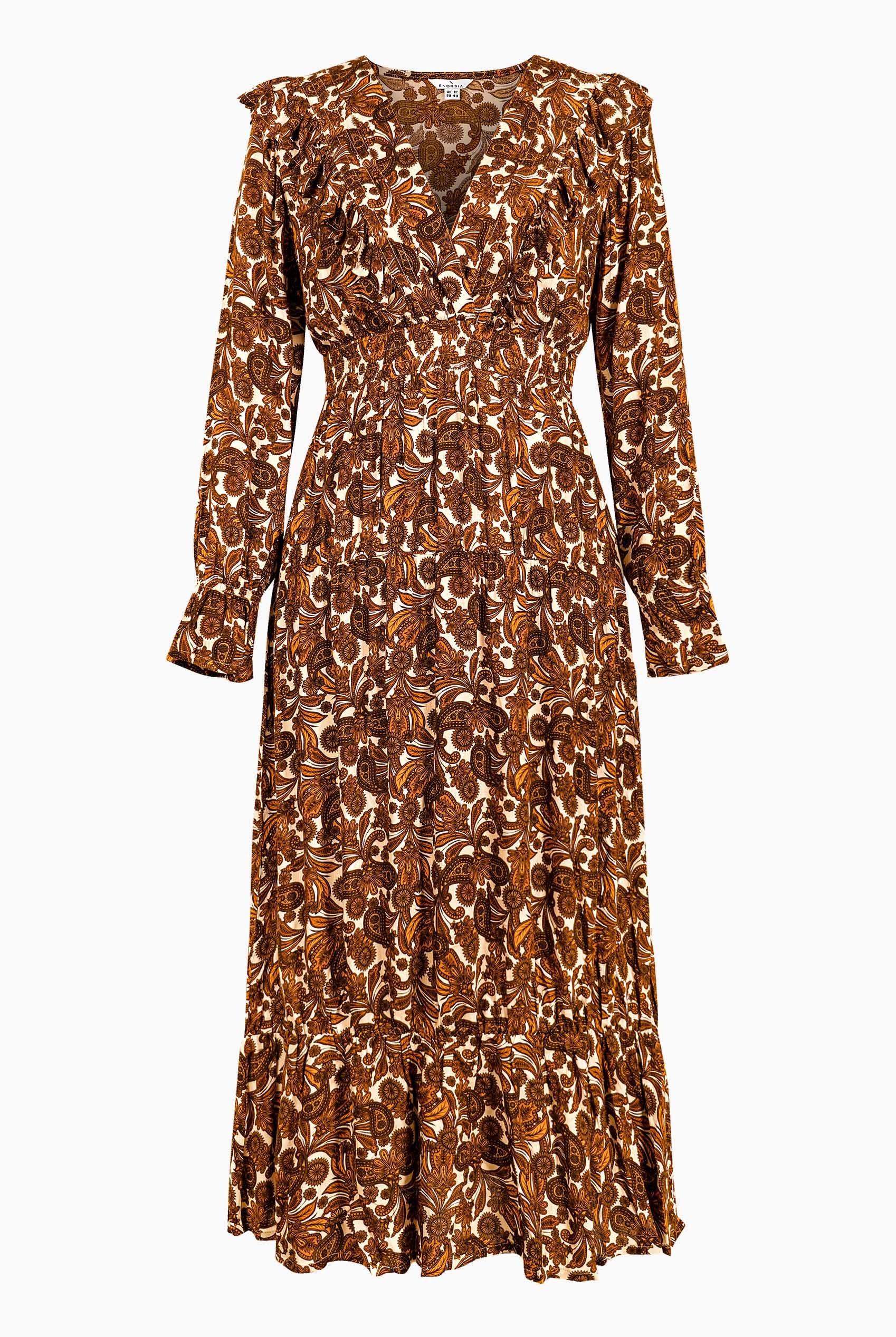 Paisley Printed Viscose Shirred Maxi Dress