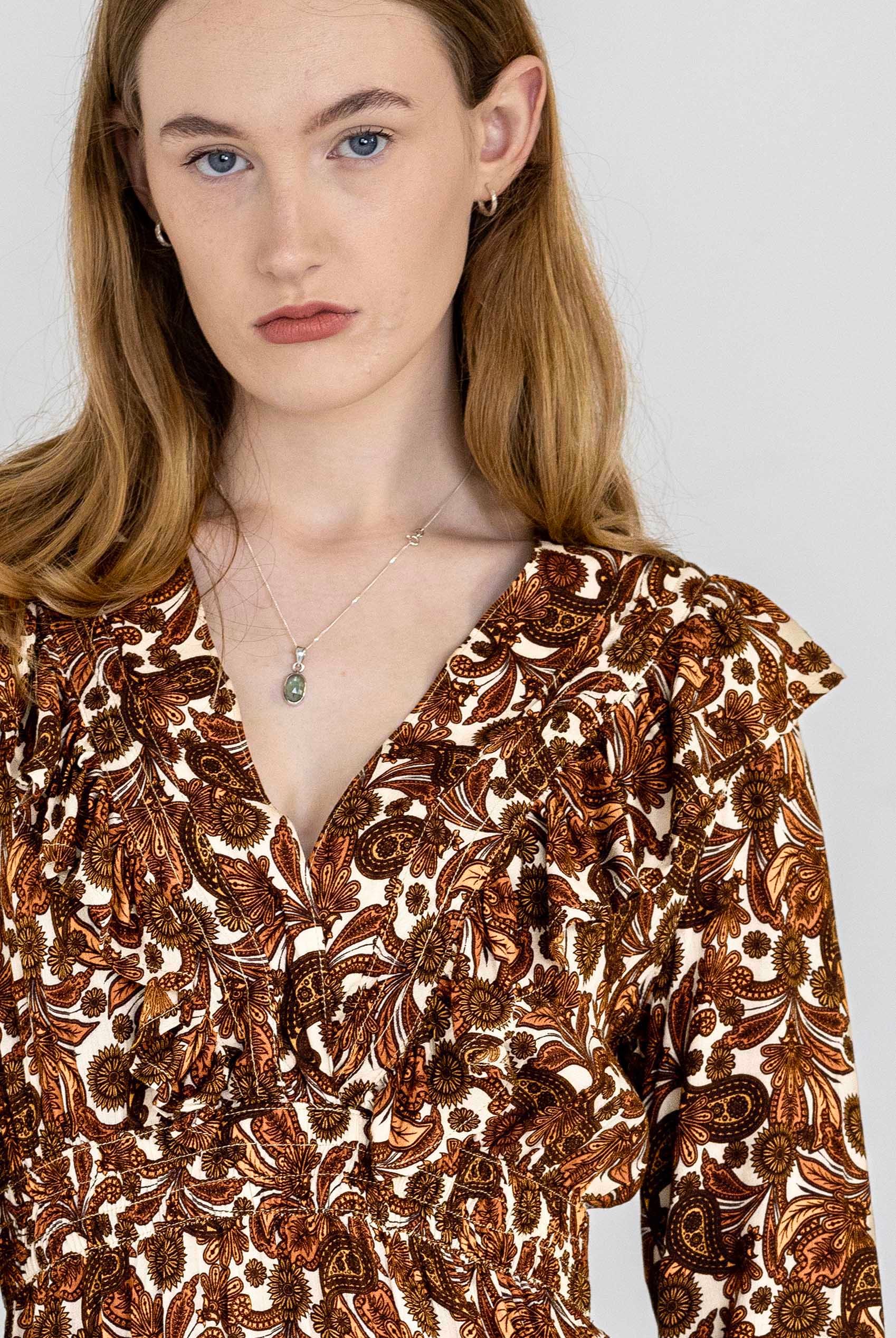 Paisley Printed Viscose Shirred Maxi Dress
