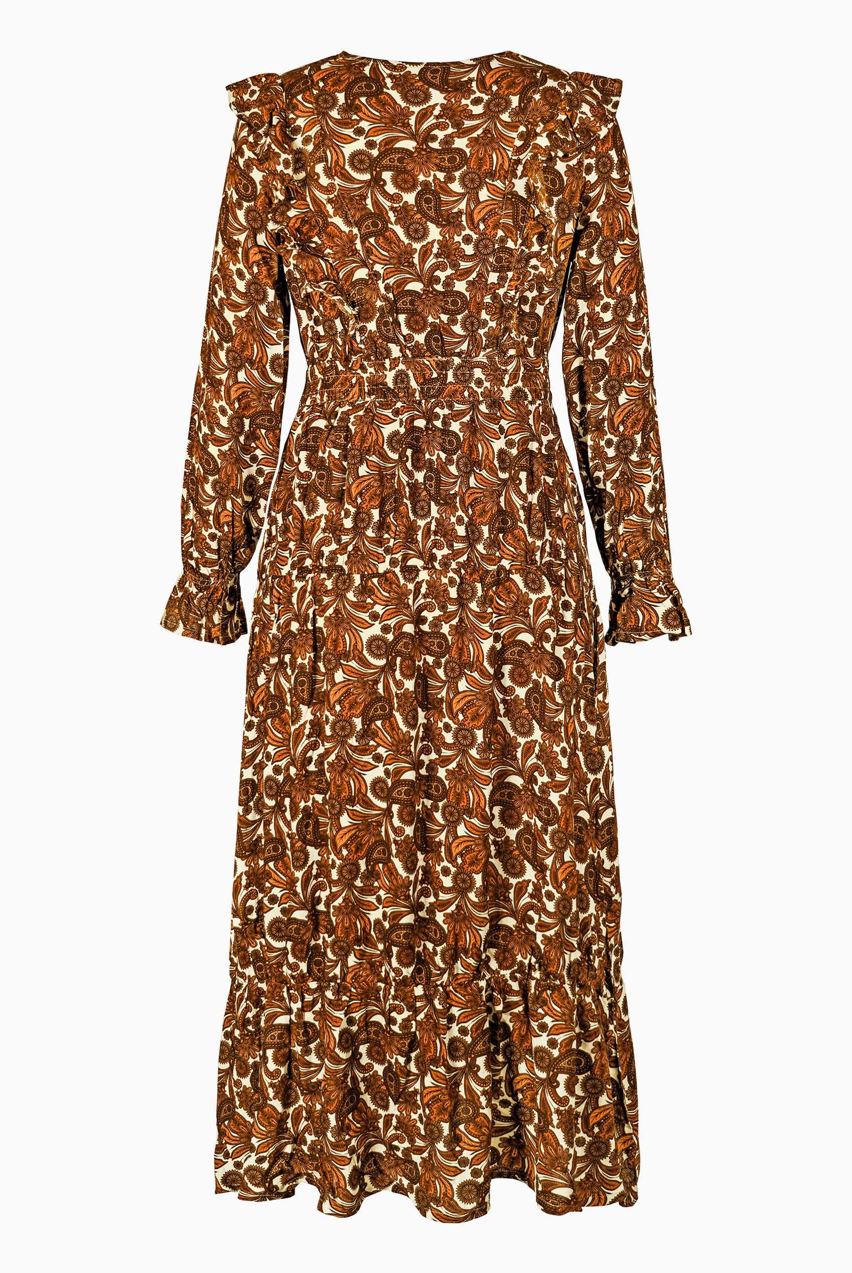 Paisley Printed Viscose Shirred Maxi Dress