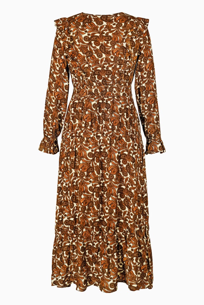 Paisley Printed Viscose Shirred Maxi Dress