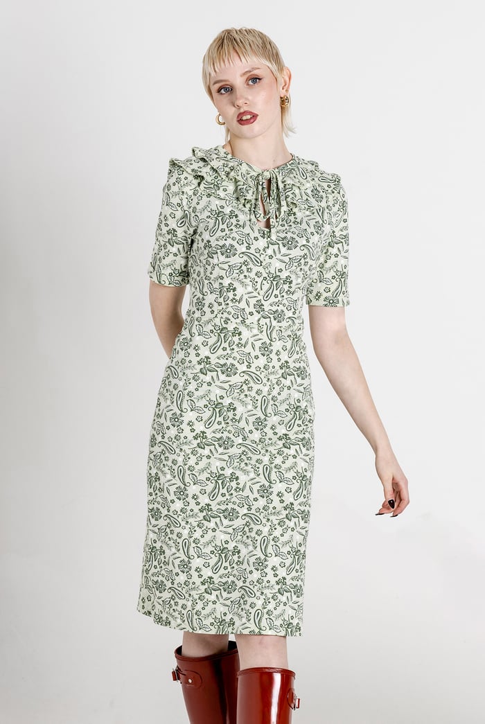 Double Layer Ruffles And Tie Fastening Midi Dress
