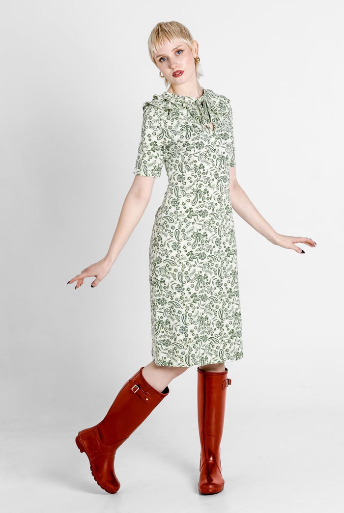 Double Layer Ruffles And Tie Fastening Midi Dress
