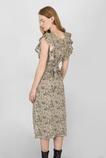 Square Neck Tie Waist Jersey Dress With Frill Sleeve Detail