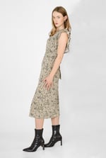 Square Neck Tie Waist Jersey Dress With Frill Sleeve Detail