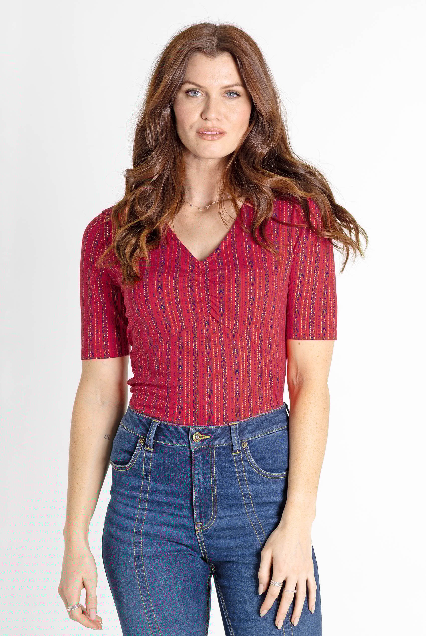 Short Sleeve Shimmer Printed Viscose Top