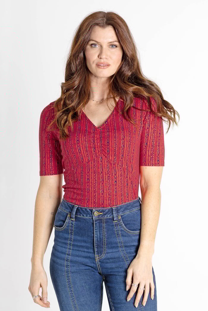 Short Sleeve Shimmer Printed Viscose Top