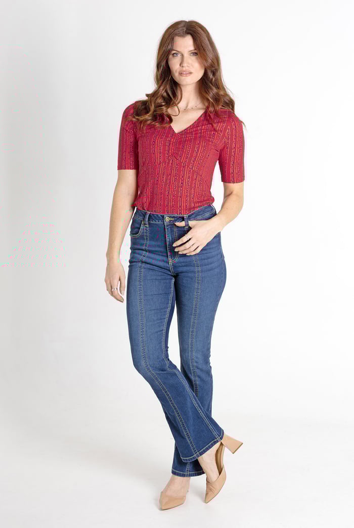 Short Sleeve Shimmer Printed Viscose Top
