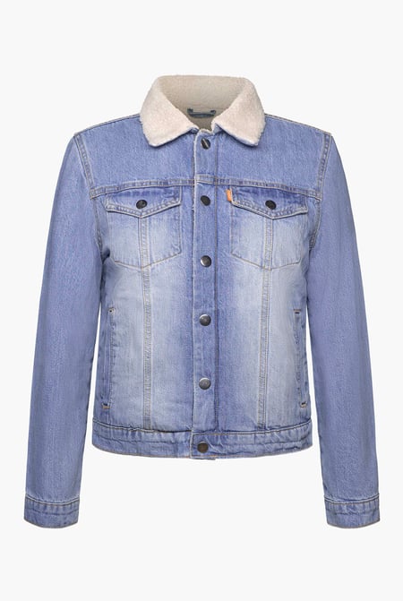 Light Blue Blue Sherpa Borg Lined Regular Fit Denim Jacket