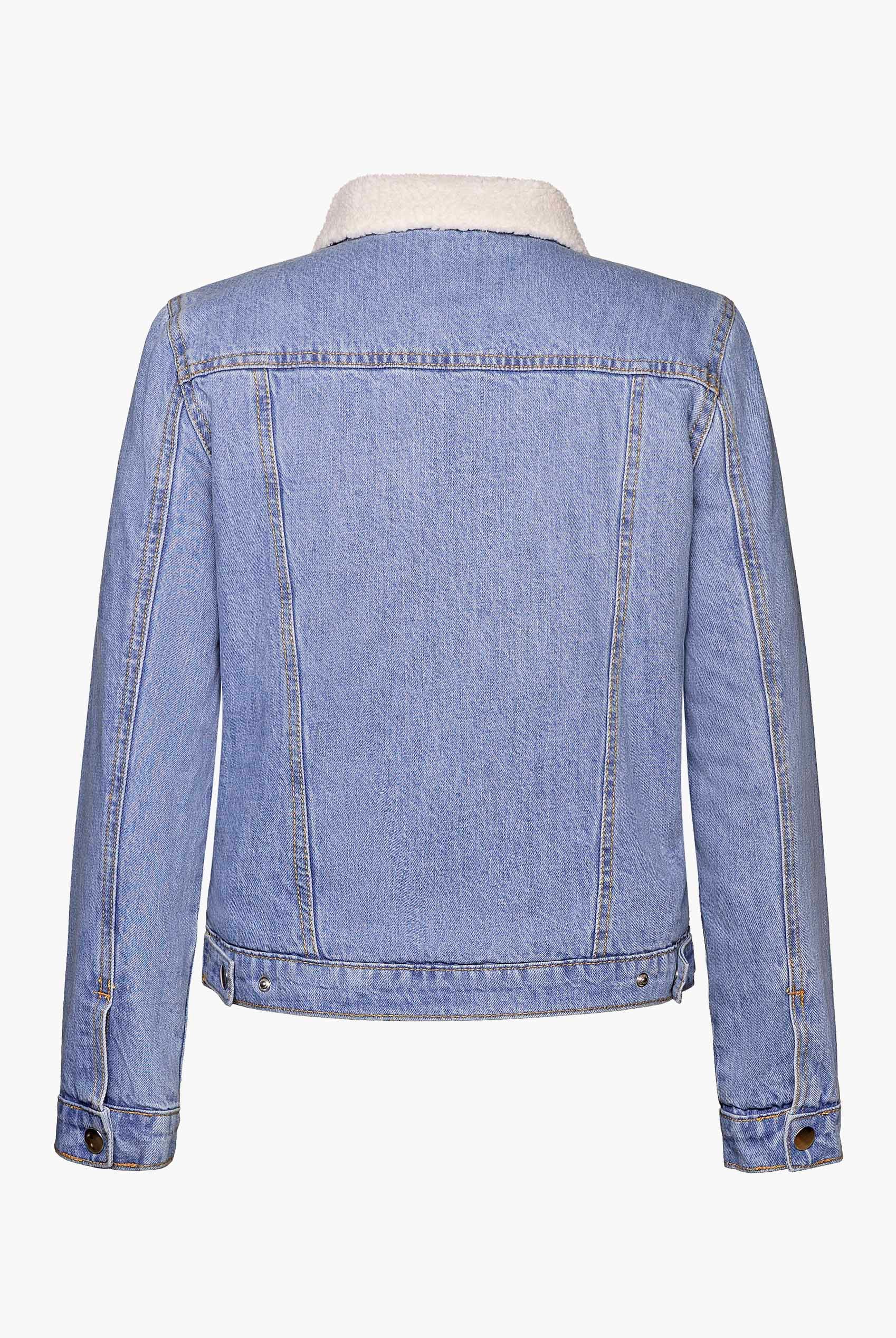 Blue Sherpa Borg Lined Regular Fit Denim Jacket