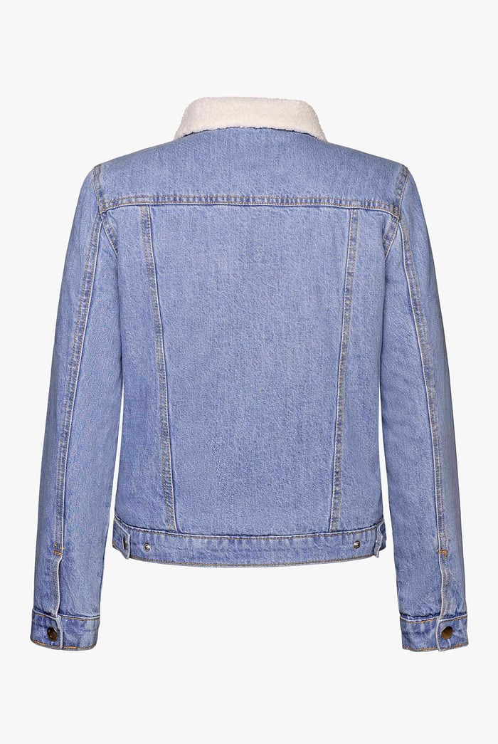 Blue Sherpa Borg Lined Regular Fit Denim Jacket