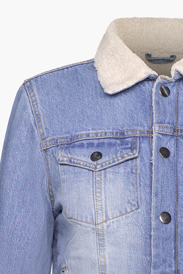 Blue Sherpa Borg Lined Regular Fit Denim Jacket