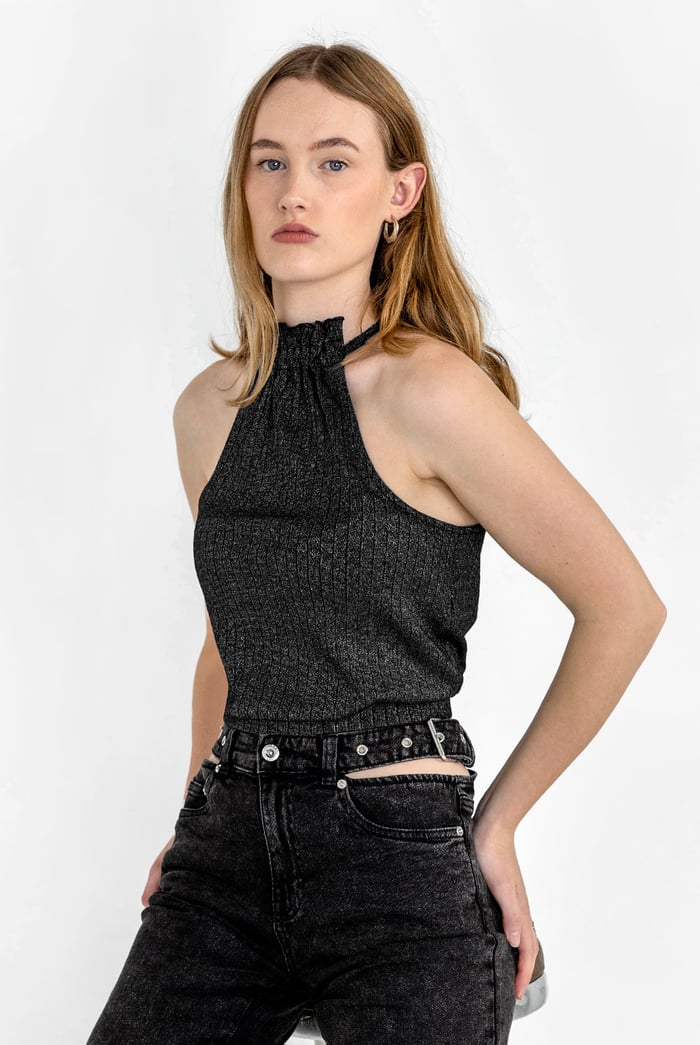 Halter Neck Bow Details Crop Top