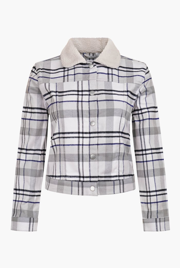 Plaid Check Borg Collar Shacket