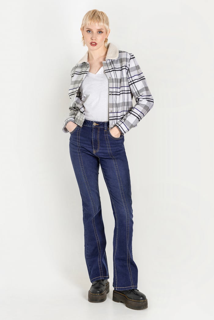 Plaid Check Borg Collar Shacket