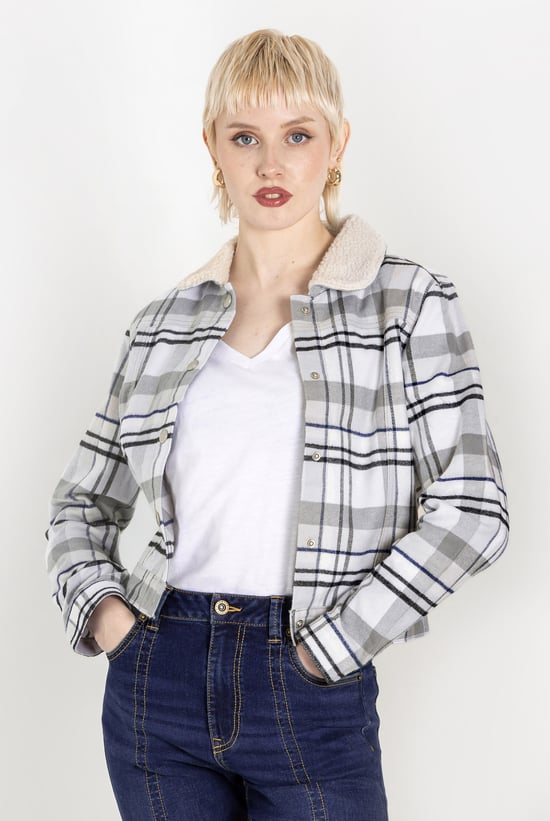 Plaid Check Borg Collar Shacket