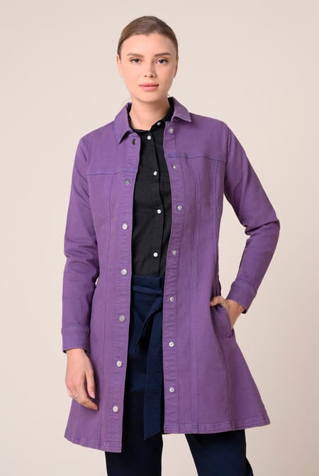 Womens Purple Slim Longline Coloured Jacket
