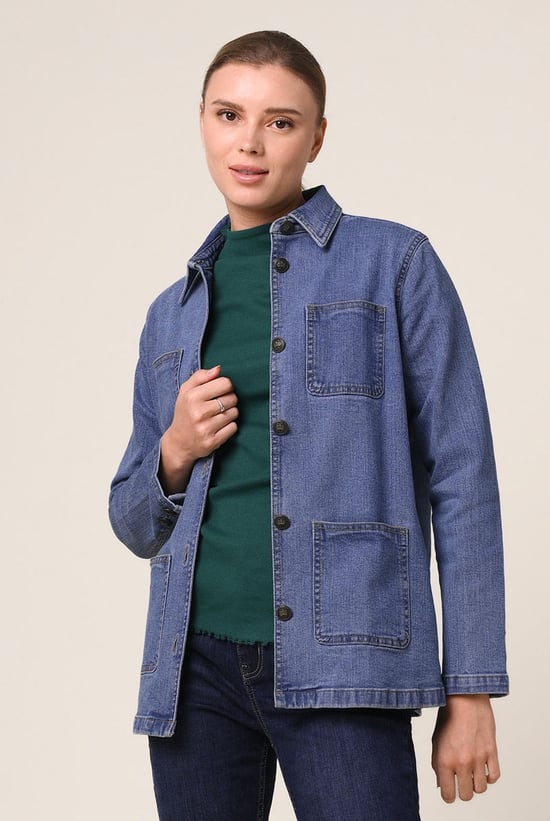 Womens Indigo Blue Casual Denim Jacket