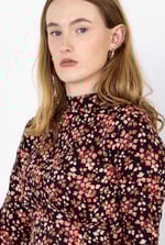 Dark Floral High Neck Ruched Midi Dress