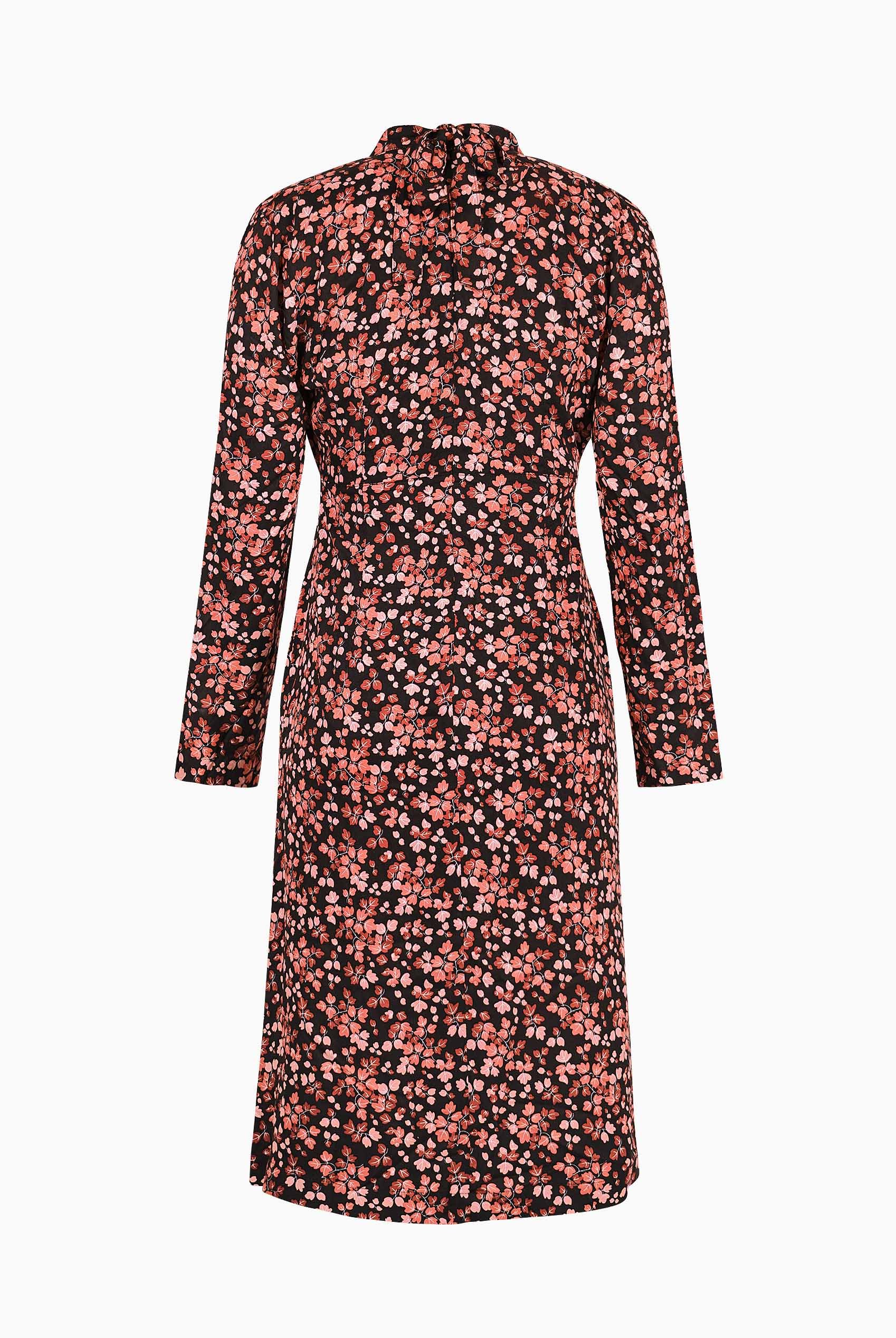 Dark Floral High Neck Ruched Midi Dress